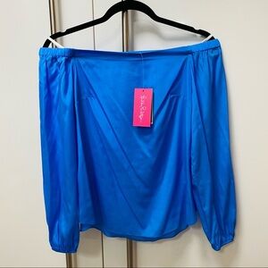 NWT Lilly Pulitzer Adira Silk Stretch Long Sleeve Blouse in Bennet Blue Size XS